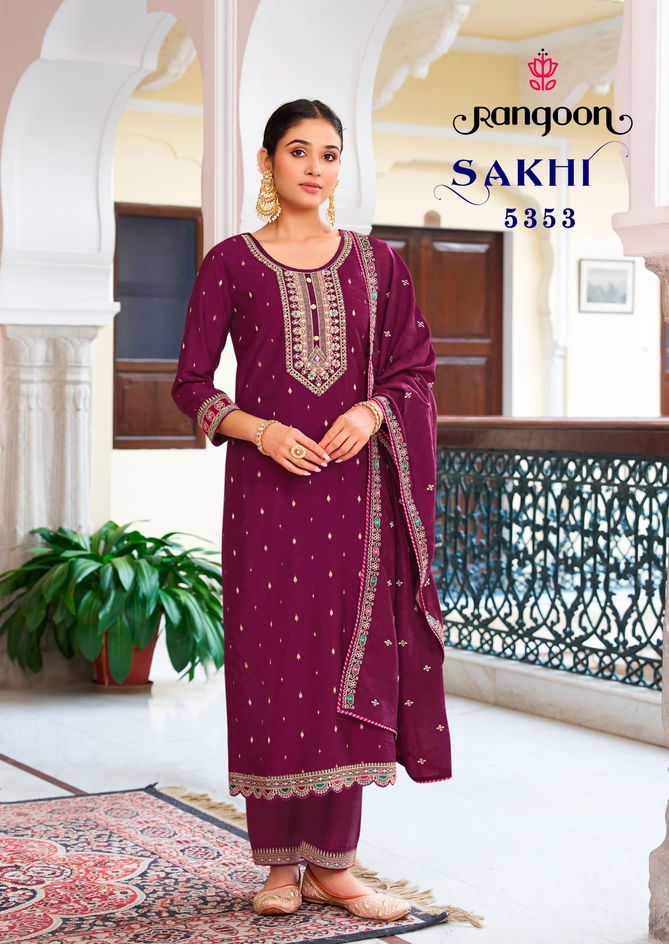 Sakhi Rangoon Embroidery Viscose Jacquard Kurti With Bottom Dupatta Wholesale Market In Surat